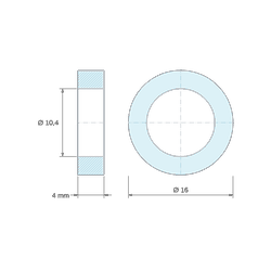 Plan coté 4 mm, Entretoise lisse acier zingué Ø10,4x16mm pour vis M10