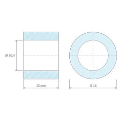 Plan coté 12 mm, Entretoise lisse acier zingué Ø10,4x16mm pour vis M10
