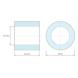 Plan coté 14 mm, Entretoise lisse acier zingué Ø10,4x16mm pour vis M10
