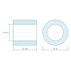 Plan coté 15 mm, Entretoise lisse acier zingué Ø10,4x16mm pour vis M10