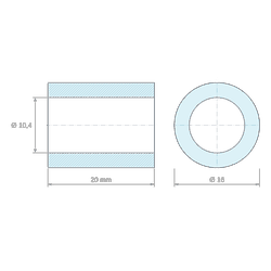 Plan coté 20 mm, Entretoise lisse acier zingué Ø10,4x16mm pour vis M10