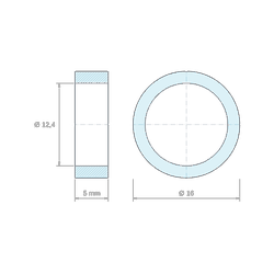 Plan coté 5 mm, Entretoise lisse acier zingué Ø12,4x16mm pour vis M12