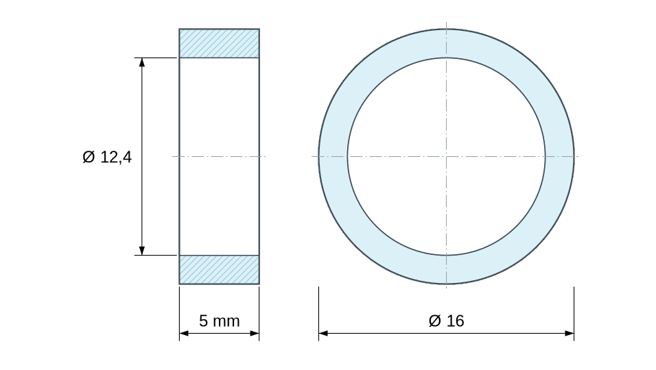 Plan coté Entretoise lisse acier zingué Ø12,4x16mm pour vis M12 Plan coté Entretoise lisse acier zingué Ø12,4x16mm pour vis M12