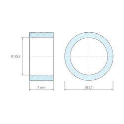 Plan coté 8 mm, Entretoise lisse acier zingué Ø12,4x16mm pour vis M12