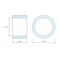 Plan coté 10 mm, Entretoise lisse acier zingué Ø12,4x16mm pour vis M12