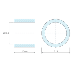 Plan coté 12 mm, Entretoise lisse acier zingué Ø12,4x16mm pour vis M12