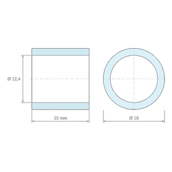 Plan coté 15 mm, Entretoise lisse acier zingué Ø12,4x16mm pour vis M12