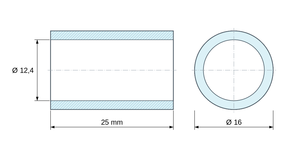 Plan coté Entretoise lisse acier zingué Ø12,4x16mm pour vis M12 Plan coté Entretoise lisse acier zingué Ø12,4x16mm pour vis M12
