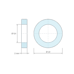 Plan coté 2 mm, Entretoise lisse acier inoxydable Ø6,4x10mm pour vis M6