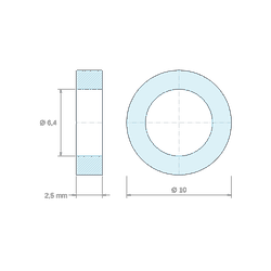 Plan coté 2,5 mm, Entretoise lisse acier inoxydable Ø6,4x10mm pour vis M6