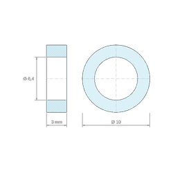 Plan coté 3 mm, Entretoise lisse acier inoxydable Ø6,4x10mm pour vis M6