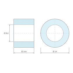 Plan coté 10 mm, Entretoise lisse acier inoxydable Ø8,4x14mm pour vis M8