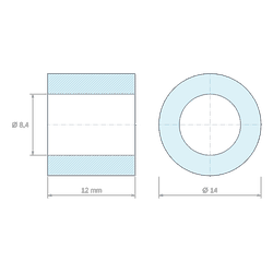 Plan coté 12 mm, Entretoise lisse acier inoxydable Ø8,4x14mm pour vis M8