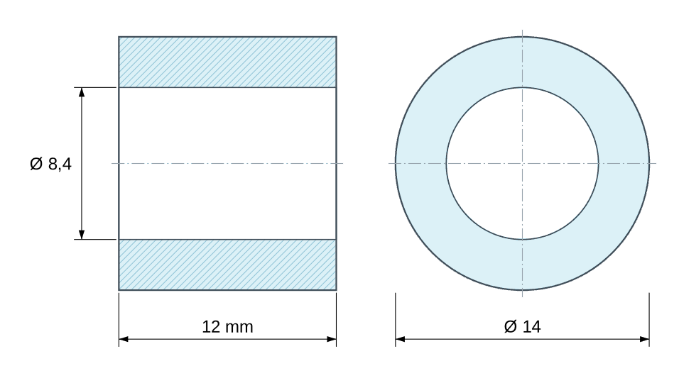 Plan coté Entretoise lisse acier inoxydable Ø8,4x14mm pour vis M8 Plan coté Entretoise lisse acier inoxydable Ø8,4x14mm pour vis M8