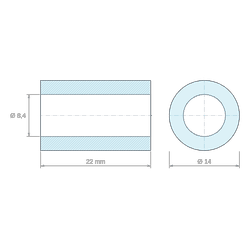 Plan coté 22 mm, Entretoise lisse acier inoxydable Ø8,4x14mm pour vis M8