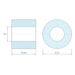 Plan coté 10 mm, Entretoise lisse aluminium Ø6x12mm pour vis M6