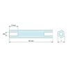 Plan coté 45 mm, Entretoise manchon hexagonal fileté femelle/femelle acier zingué bleu M4