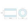 Plan coté 20 mm, Entretoise lisse plastique polyamide PA6 renforcé fibre de verre Ø8,2x14mm pour vis M8