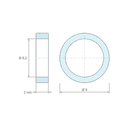 Plan coté 2 mm, Entretoise lisse plastique polyamide PA6 renforcé fibre de verre Ø6,2x8mm pour vis M6