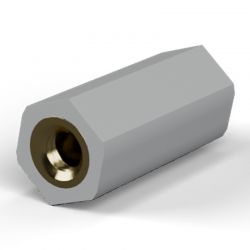 Entretoise isolante hexagonale filetée femelle/femelle plastique PA6.6 insert laiton M3 - 6,4 mm sur plats