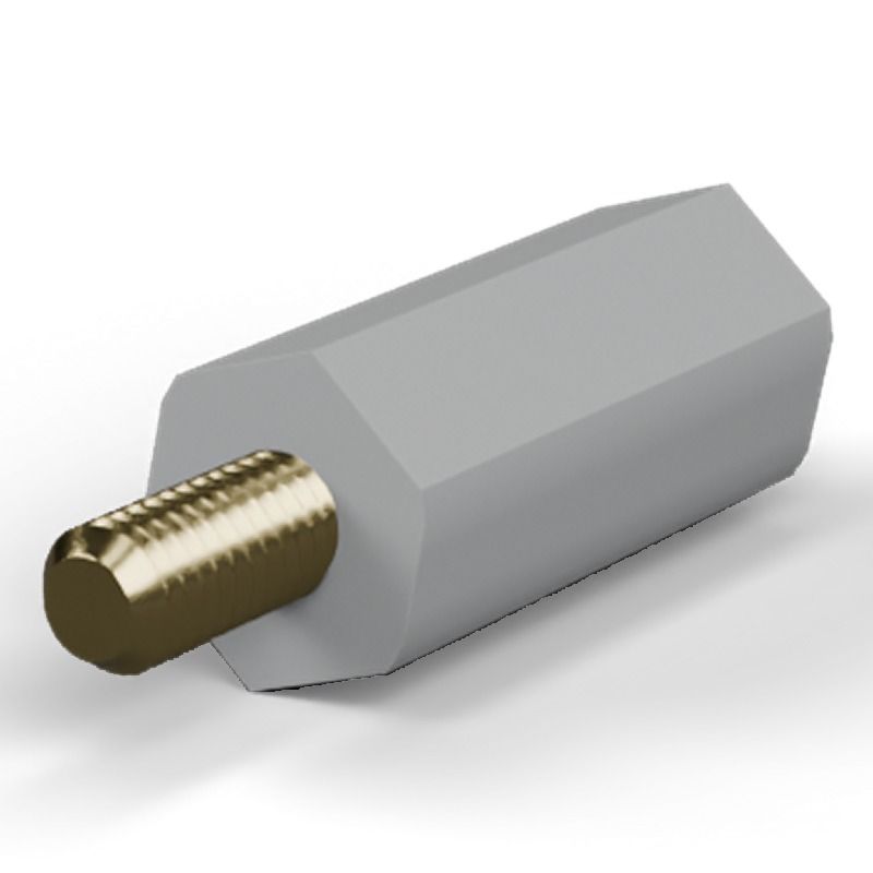 Entretoise isolante hexagonale filetée mâle/femelle plastique PA6.6 insert laiton M3 - 6,4 mm sur plats