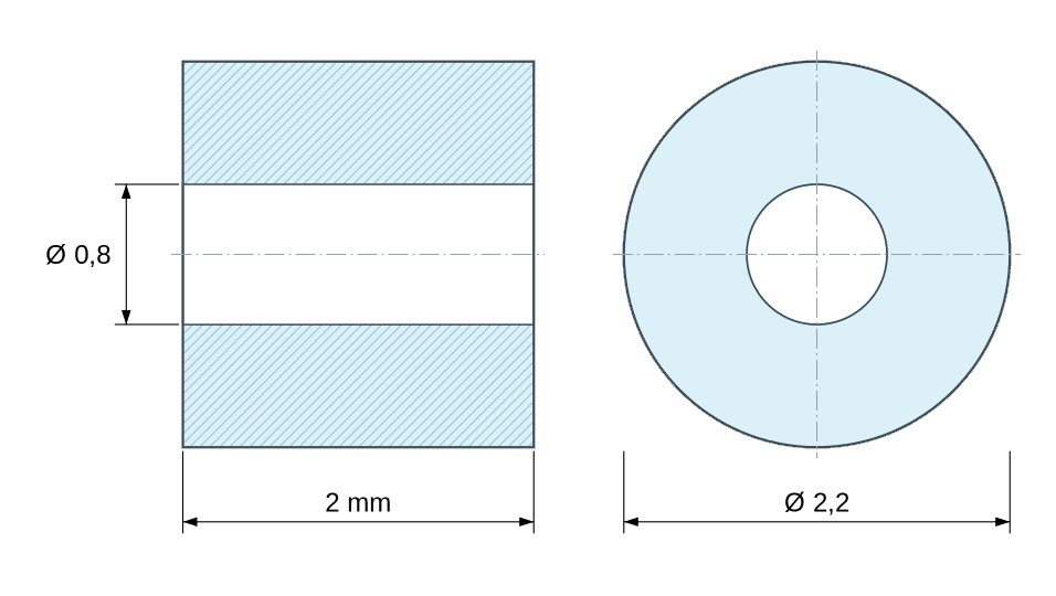 Plan coté : Entretoise lisse céramique C221 Ø0,8x2,2mm