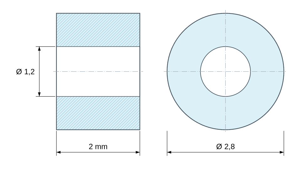 Plan coté : Entretoise lisse céramique C221 Ø1,2x2,8mm