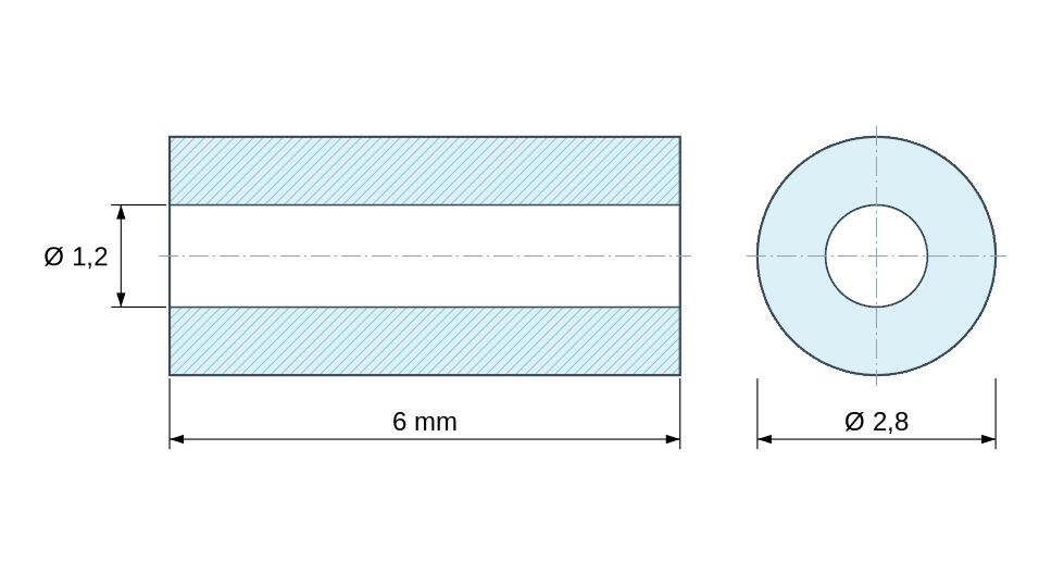 Plan coté Entretoise lisse céramique C221 Ø1,2x2,8mm Plan coté Entretoise lisse céramique C221 Ø1,2x2,8mm