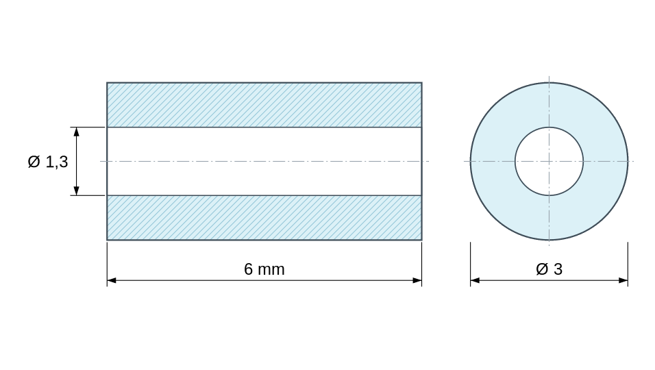 Plan coté : Entretoise lisse céramique C221 Ø1,3x3mm