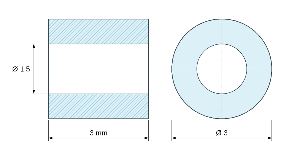 Plan coté : Entretoise lisse céramique C221 Ø1,5x3mm