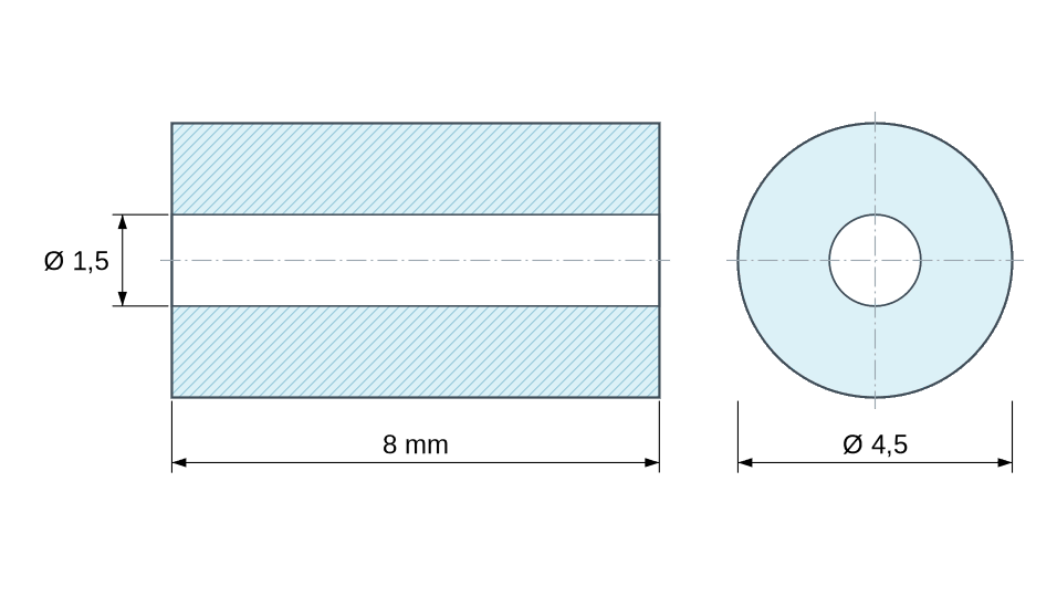 Plan coté : Entretoise lisse céramique C221 Ø1,5x4,5mm