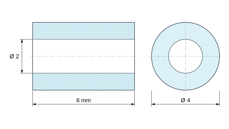 Plan coté : Entretoise lisse céramique C221 Ø2x4mm