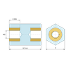 Plan coté 12 mm, Entretoise isolante hexagonale filetée femelle/femelle plastique PA6 insert laiton M3 - 7 mm sur plats