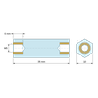 Plan coté 35 mm, Entretoise isolante hexagonale filetée femelle/femelle plastique PA6.6 insert laiton M5 - 10 mm sur plats