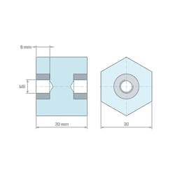 [decl 30mm] Entretoise isolante hexagonale filetée femelle/femelle plastique polyester insert acier M8 - 30 mm sur plats