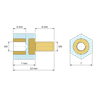 Plan coté 7 mm, Entretoise isolante hexagonale filetée mâle/femelle plastique PA6 insert laiton M3 - 7 mm sur plats