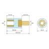 Plan coté 30 mm / 14,8 mm, Entretoise isolante ronde filetée mâle/femelle plastique PA6.6 insert laiton M8 - Ø19 mm