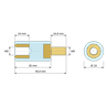 Plan coté 35 mm / 14,8 mm, Entretoise isolante ronde filetée mâle/femelle plastique PA6.6 insert laiton M8 - Ø19 mm