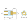 Plan coté 38 mm / 18 mm, Entretoise isolante ronde filetée mâle/femelle plastique PA6.6 insert laiton M10 - Ø25 mm