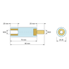 Plan coté 70 mm / 20 mm, Entretoise isolante ronde filetée mâle/femelle plastique PA6.6 insert laiton M10 - Ø25 mm