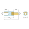 Plan coté 20 mm / 10 mm, Entretoise isolante ronde filetée mâle/femelle plastique PA6.6 insert laiton M5 - Ø9,5 mm