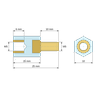 Plan coté 15 mm, Entretoise isolante hexagonale filetée mâle/femelle plastique PA6.6 insert laiton M5 - 10 mm sur plats