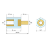 Plan coté 20 mm, Entretoise isolante hexagonale filetée mâle/femelle plastique PA6.6 insert laiton M5 - 12,7 mm sur plats