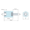 Plan coté 35 mm / 20 mm, Entretoise isolante hexagonale filetée mâle/femelle plastique polyester insert acier M8 - 21 mm sur plats