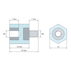 [decl 15mm] Entretoise isolante hexagonale filetée mâle/femelle plastique polystyrène insert acier M5 - 13 mm sur plats