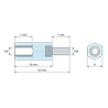 Plan coté 15 mm, Entretoise isolante hexagonale filetée mâle/femelle plastique polystyrène insert acier M3 - 6 mm sur plats