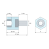 Plan coté 10 mm, Entretoise isolante hexagonale filetée mâle/femelle plastique polystyrène insert acier M4 - 9 mm sur plats