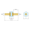 Plan coté 5 mm, Entretoise isolante hexagonale filetée mâle/mâle plastique PA6 insert laiton M2,5 - 6 mm sur plats