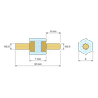 Plan coté 7 mm, Entretoise isolante hexagonale filetée mâle/mâle plastique PA6 insert laiton M2,5 - 6 mm sur plats