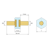Plan coté 4 mm, Entretoise isolante hexagonale filetée mâle/mâle plastique PA6 insert laiton M3 - 7 mm sur plats